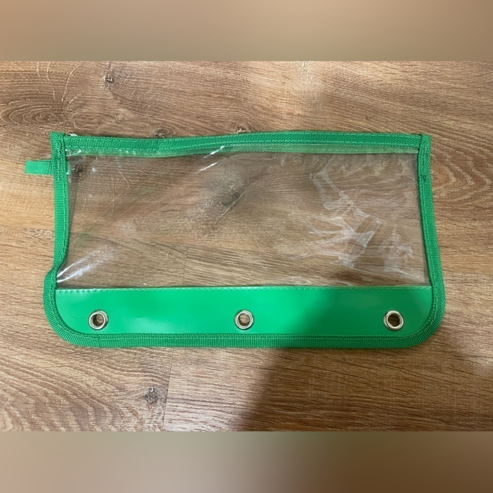 Green and clear plastic pencil case